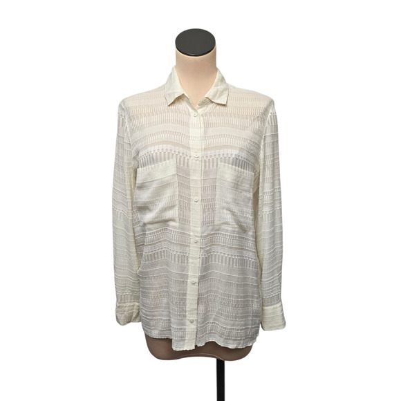 IRO Tops - IRO Alaina Shirt Womens Size 40‎ Ivory White Silk Cotton Sheer Button Top Blouse